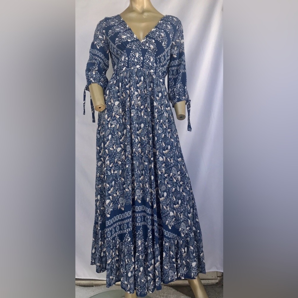 Apricot Blue Paisley Dress XS